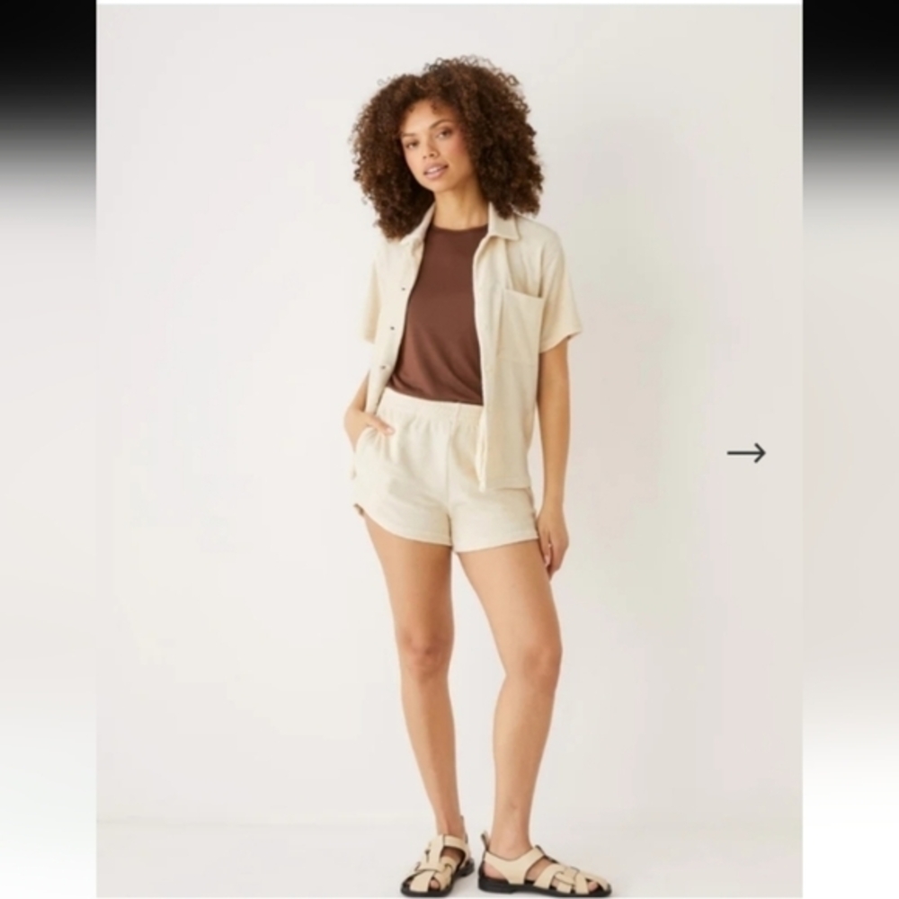 NWT Frank‎ and Oak Plush Organic cotton terry retro shorts,cream/beige,L